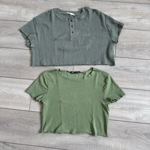 Zara Basic Women’s Lot Of 2 Cropped Crewneck Short Sleeves T Shirts, M
